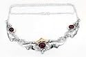 Unusual Old World Style Sterling Silver 3-Stone Amethyst Leaf Choker Necklace