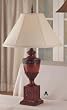 NEW SET OF TWO TABLE LAMPS IN RED FINISH W. SQUARE BASE