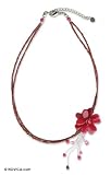 Quartzite and garnet choker, 'Scarlet Floral Chic' 1.4 W 15 L