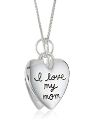 Sterling Silver "I Love My Mom, I Love My Daughter" Two Heart Pendant Necklace s, 18"