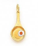 White/Red Enameled Frying Pan And Egg Charm, 14K Yellow Gold