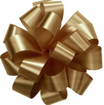 Set of 10 GOLD Pom Pom, Pull Bows, 5 Wide Satin for Gifts, Packages, Boxes, Birthdays, Anniversaries, Parties and Holidays Such as Christmas Wrapping