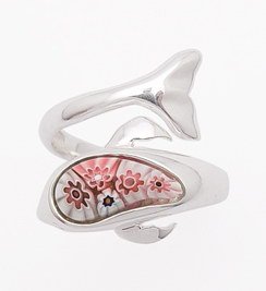 Childrens Toyshop  Jewelry : Girls Wrap Style Pink Millefiori Italian Glass Dolphin Sterling Silver Ring (Size 9)