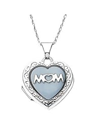 Genuine Ibiza (TM) 925 Sterling Silver Heart Pendant. Mother Of Pearl Heart Shaped "Mom" Locket with 16 Inch Chain - 2 grams. 100% Satisfaction Guaranteed.