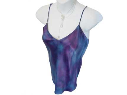 ArtisanStreet's Soho Silk Satin Camisole. Hand Painted With Rich Blue & Orchid Blend. One Of A Kind.