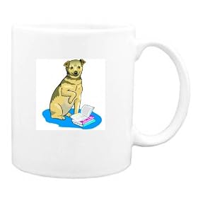 Mug with blanket, books, dog by Shopzeus