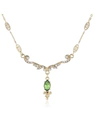 Downton Abbey "Jeweled Heirlooms Boxed" Gold-Tone Crystal Belle Epoque Emerald Navette Drop Pendant Necklace, 16"