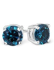 1 ct Enhanced Solitaire Blue Diamond Stud Earrings in White Gold Quality Best