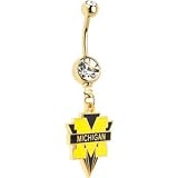 NCAA Michigan WOLVERINES Double Crystalline Gem Gold Belly Ring