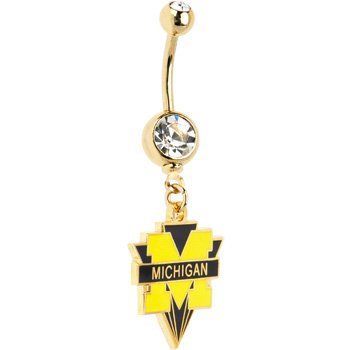 NCAA Michigan WOLVERINES Double Crystalline Gem Gold Belly Ring