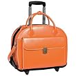 Ladies Leather Detachable Laptop Case on Wheels with Removable Sleeve - Orange