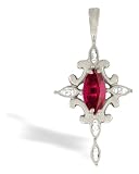 14K White Gold Genuine Marquise Ruby and Diamond Cross Pendant