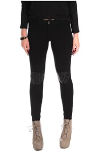 Romeo and Juliet Couture Studded Knees Stretch Pants in Black