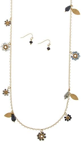 VICTORIA KORS GORGEOUS HAND-MADE GLASS BEAD FLOWERS AND LEAVES NECKLAC (Black)