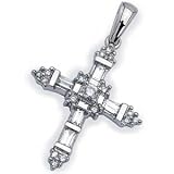 14Kt White Gold Pious Cross Diamond Pendant