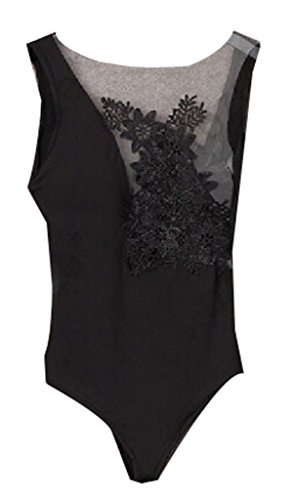 ITFabs Womens Leotard Floral Lace Splice Sleeveless Bodysuit