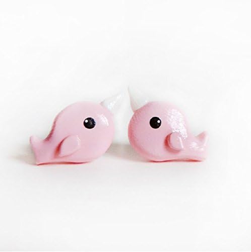 Handmade Tiny Little Narwhal Polymer Clay Stud Post Earrings - Available in Pink, Purple, Blue (Pink)