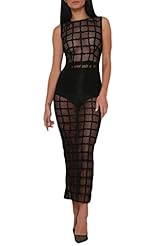 Plaid Print Sheer Mesh Cotton Bodycon Dress/Party Dress 