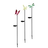 Hummingbird, Butterfly & Dragonfly Solar Garden Stake Lights, 3 in a Set. Black Coated Aluminum Stakes!