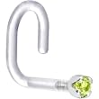 18 Gauge 1/4" White Gold 1.5mm Genuine Peridot Bioplast Nose Ring