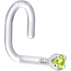 18 Gauge 1/4" White Gold 1.5mm Genuine Peridot Bioplast Nose Ring