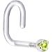 18 Gauge 1/4" White Gold 1.5mm Genuine Peridot Bioplast Nose Ring