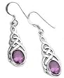 Sterling Silver Celtic Knot Amethyst Drop Hook Earrings
