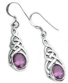 Sterling Silver Celtic Knot Amethyst Drop Hook Earrings