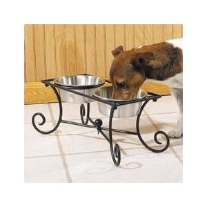 Pet Studio Dog Feeding Station Wrought Iron Raised 2 Quart Diner