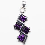 925 Sterling Silver Rhodium Finished with inlaid CZ (A) stones- Purple Pendant