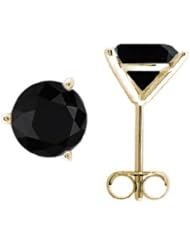 2.50 CTW Round Black Diamond Martini-set Stud Earrings in 14K Yellow Gold