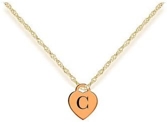 Letter C Gold Heart Charm w/ 16" Gold Chain Necklace - PREMIUM Laser Engraved Pendant