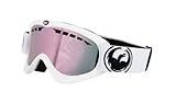 Dragon DXS Snow Goggles - White Frame/Pink Ionized Lens/White Round Logo Straps