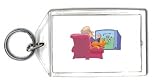 Keychain with man, soccer, humans, human, body, individuals, people, individual, pet, persons, cat, person, television