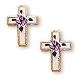 14K Gold Filled Cloisonne Cross Pierced Earrings