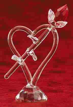 Cut Glass Rose On Heart With Base