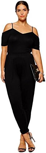 Plus Size Women's Sexy Hollow Adjustable Shoulder Black Jumpsuits Long Pants
