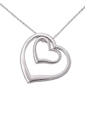 Sterling Silver Heart Inside Heart Necklace with Link Chain