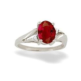 14K White Gold Genuine Oval Ruby Ring by Jewels For Me