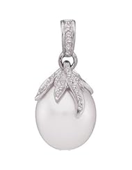 CleverEves 18K Palladium White Gold 1 4 Cttw 13.00 mm Oval South Sea Cultured Pearl And Diamond Pendant