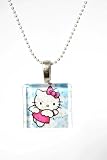 Blue Hello Kitty Glass Pendant Necklace Design By Atlantic Seaboard Trading Co. with Hello Kitty Classic Ladies Quartz Wrist Watch White -- COMBO PACK