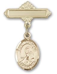 14K Gold Baby Badge with St. Benjamin Charm and Polished Badge Pin
