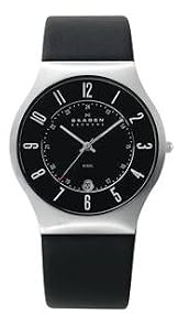 Skagen #233XXLSLB Men's Black Leather Strap Slim Dress Watch