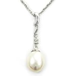 Sterling Silver Pearl with Diamond-Accent Drop Pendant