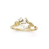 Solid 14K Yellow Gold Hollow Star Cubic Zirconia Toe Ring