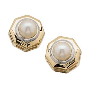 Two Tone Cultured White Pearl Earrings