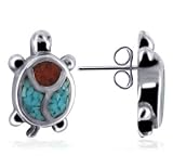 Turquoise Coral Turtle Back Post Stud Sterling Silver 0.4