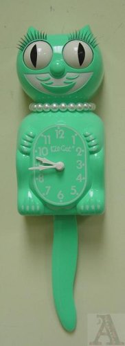 Turquoise Green Kit Kat Pendulum Cat Wall Clock