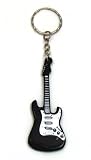 Electric Guitar Keychain ~ S-Style Replica Wood Guitar Keychain handcrafted Art Collectible Guitar Keychain Black
