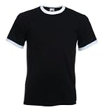 Fruit of the Loom Ringer T-Shirt ( Rundhals ) mit Kontrastbuendchen am Hals und Aermels in Schwarz - Weiss Groesse L